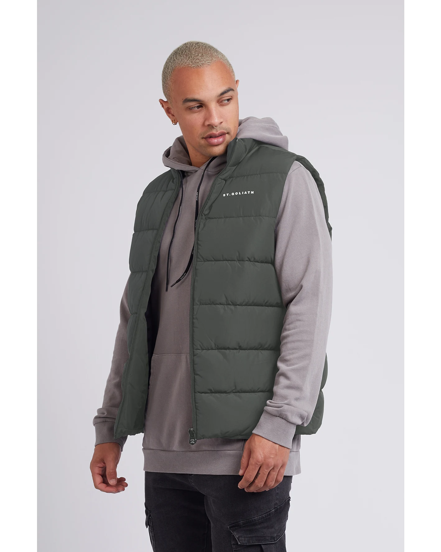 ST GOLIATH Essential Mens Puffer Vest Khaki –