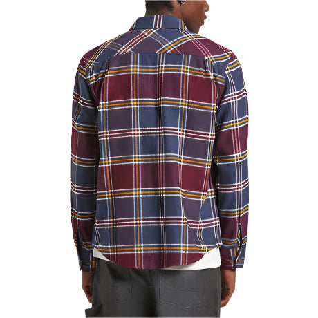 BRIXTON Bowery Mens L/S Flannel Shirt - Mood Indigo/Port/Saffron