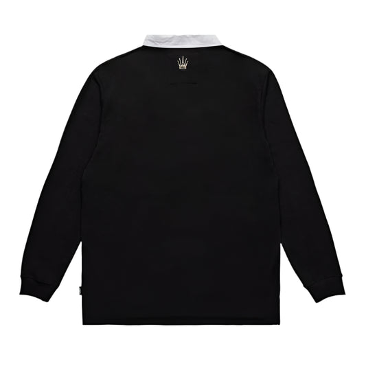 WNDRR Regal Panel Mens L/S Rugby Polo - Black
