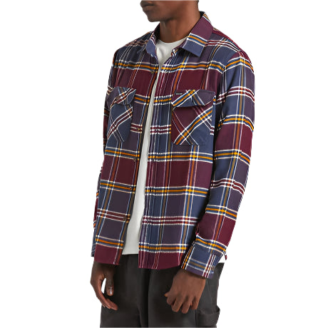 BRIXTON Bowery Mens L/S Flannel Shirt - Mood Indigo/Port/Saffron