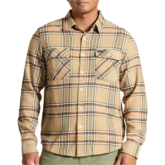 BRIXTON Bowery Mens L/S Flannel Shirt - Sand/Off White/Terracotta