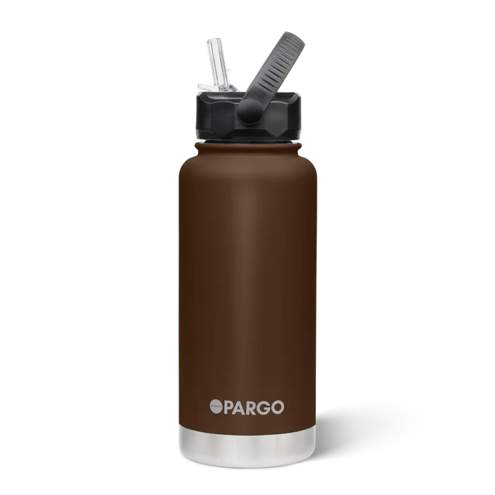 PARGO 950ml Insulated Sports Drink Bottle w/ Straw Lid - Chocolate Brown