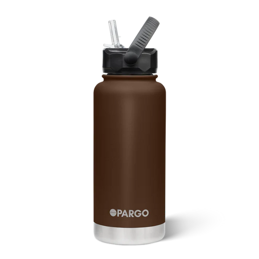 PARGO 950ml Insulated Sports Drink Bottle w/ Straw Lid - Chocolate Brown