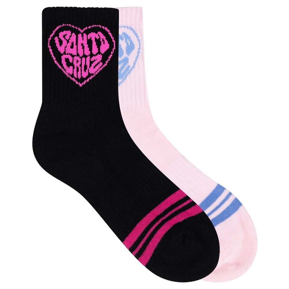 SANTA CRUZ Balloon Heart 2pk Youth Mid Socks - Pink/Black