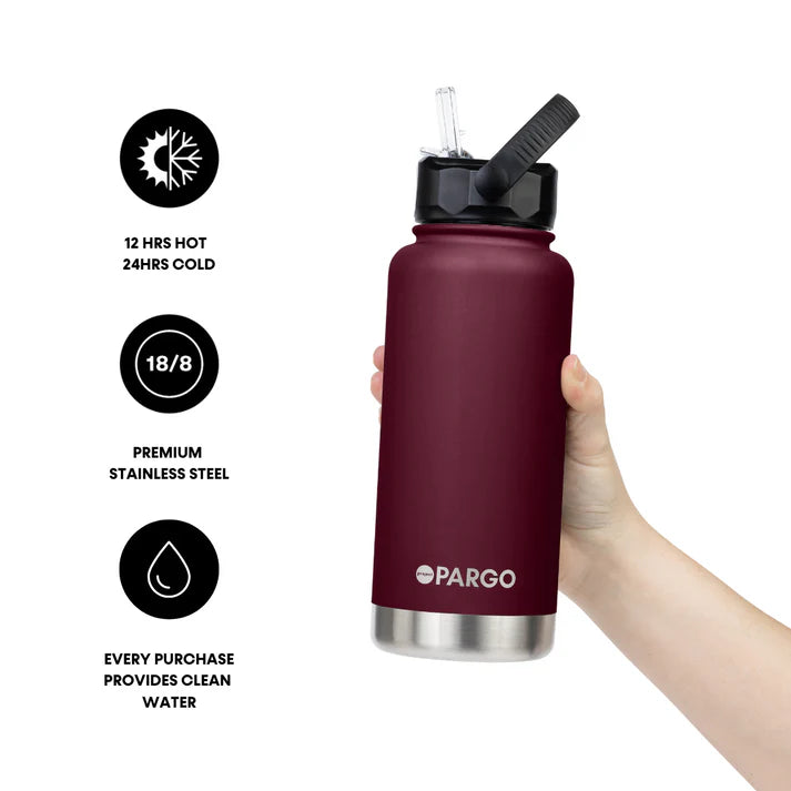 PARGO 950ml Insulated Sports Drink Bottle w/ Straw Lid - Wild Cherry