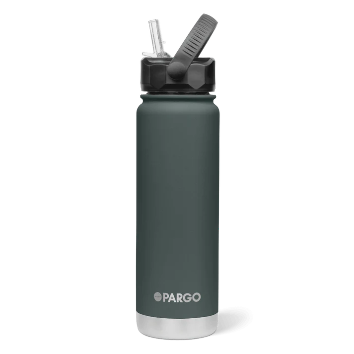 PARGO 750ml Insulated Sports Drink Bottle w/ Straw Lid - BBQ Charcoal