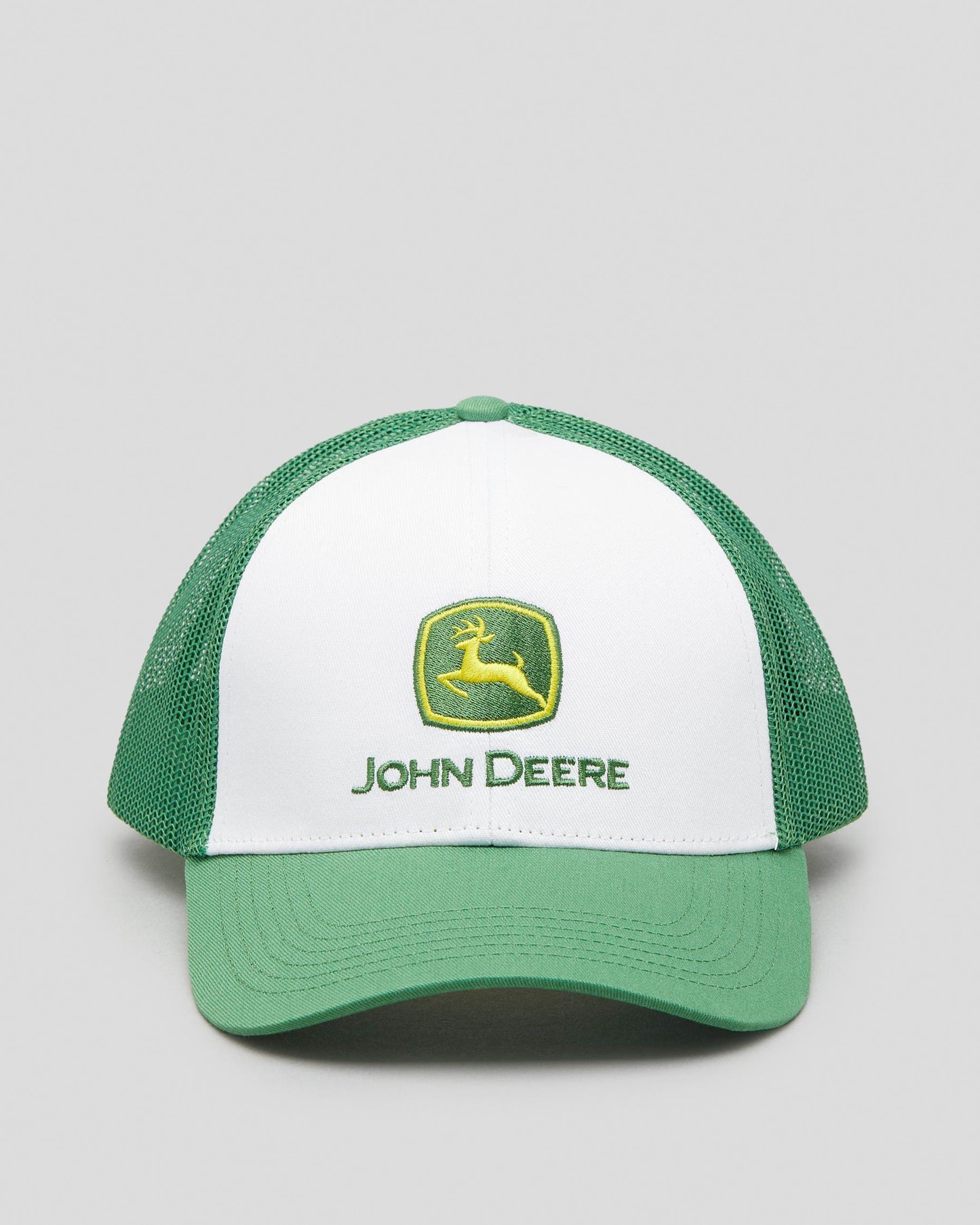 JOHN DEERE Logo 6 Panel Snapback Trucker Cap - White/Green