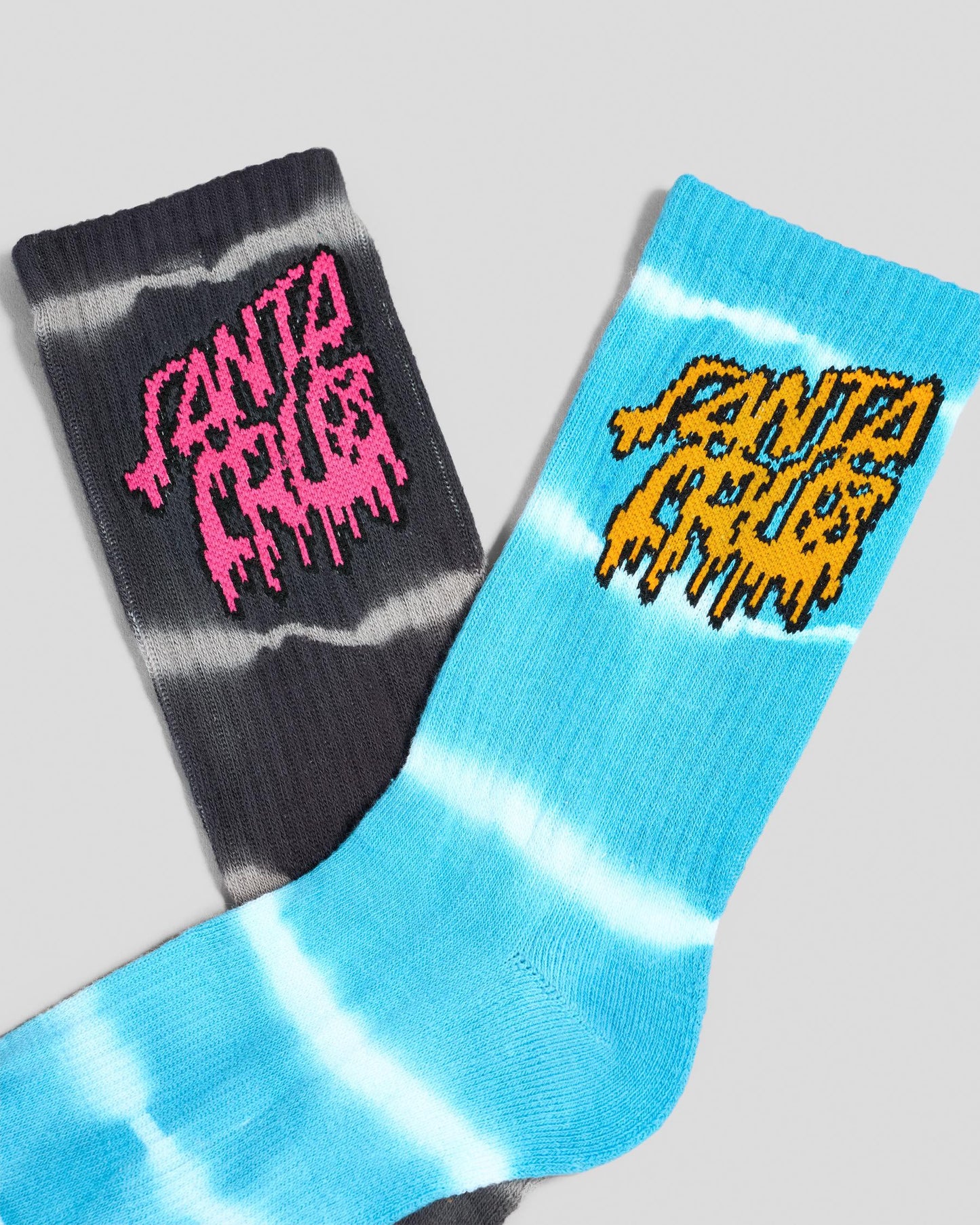 SANTA CRUZ Rad Stack Youth 2pk Socks - Turquoise Tie Dye/Black Tie Dye