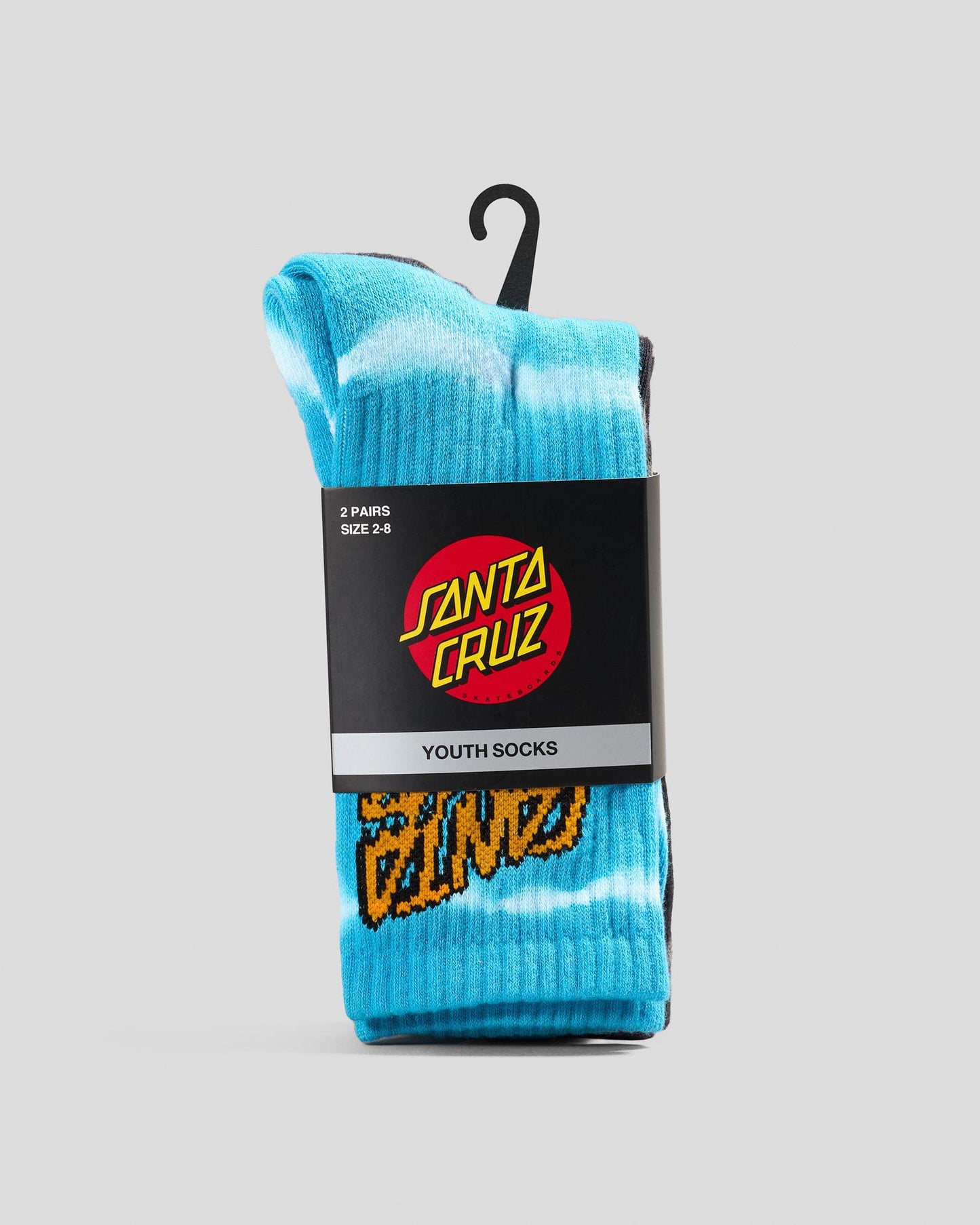 SANTA CRUZ Rad Stack Youth 2pk Socks - Turquoise Tie Dye/Black Tie Dye