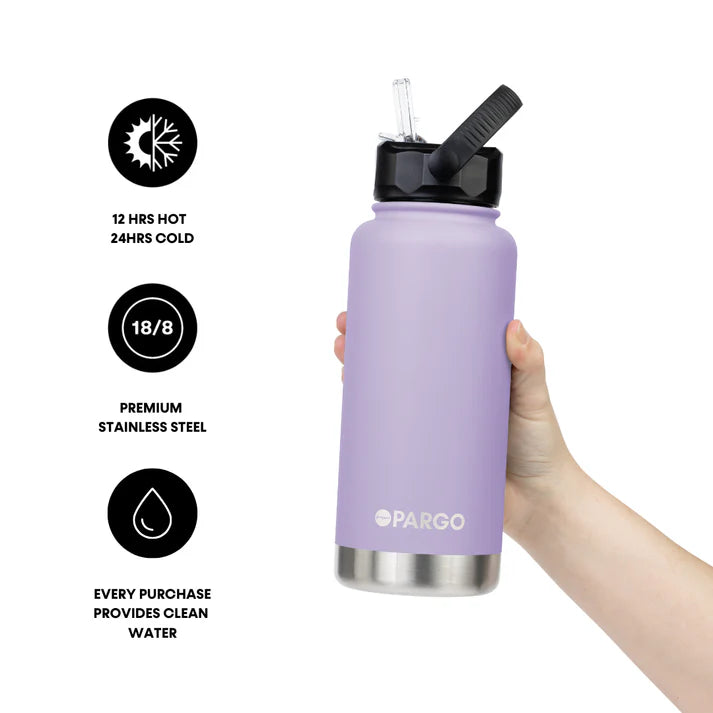 PARGO 950ml Insulated Sports Drink Bottle w/ Straw Lid - Love Lilac