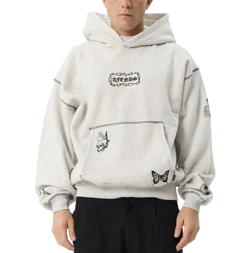 AFENDS Spiritual Recycled Distressed Boxy Fit Hoodie - Grey Marle