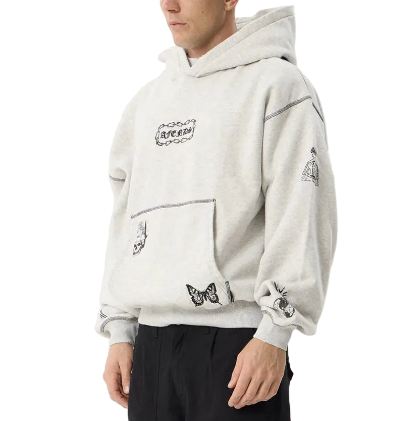 AFENDS Spiritual Recycled Distressed Boxy Fit Hoodie - Grey Marle