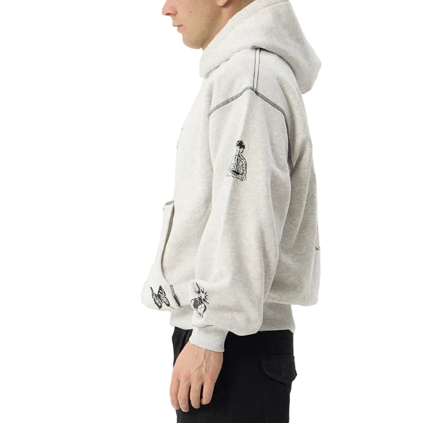 AFENDS Spiritual Recycled Distressed Boxy Fit Hoodie - Grey Marle