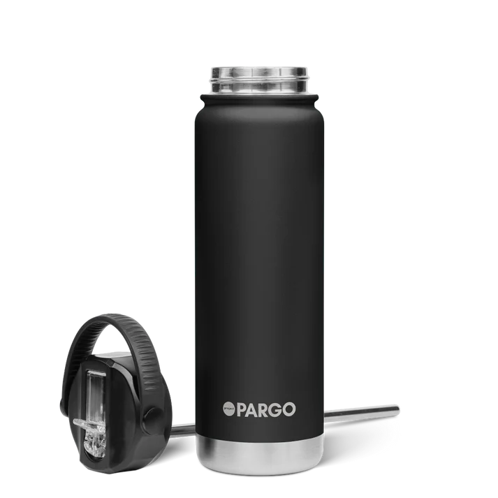 PARGO 750ml Insulated Sports Drink Bottle w/ Straw Lid - Midnight Black