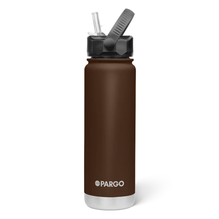 PARGO 750ml Insulated Sports Drink Bottle w/ Straw Lid - Chocolate Brown