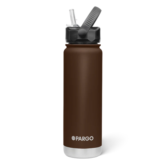 PARGO 750ml Insulated Sports Drink Bottle w/ Straw Lid - Chocolate Brown