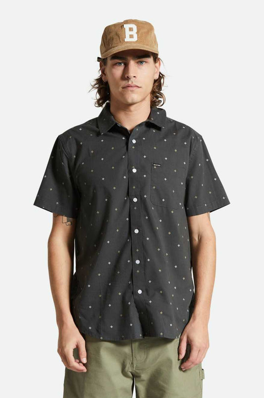 BRIXTON Charter Print Mens Woven S/S Shirt - Washed Black Pyramid