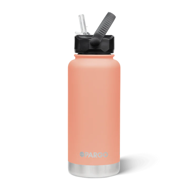 PARGO 950ml Insulated Sports Drink Bottle w/ Straw Lid - Coral Pink