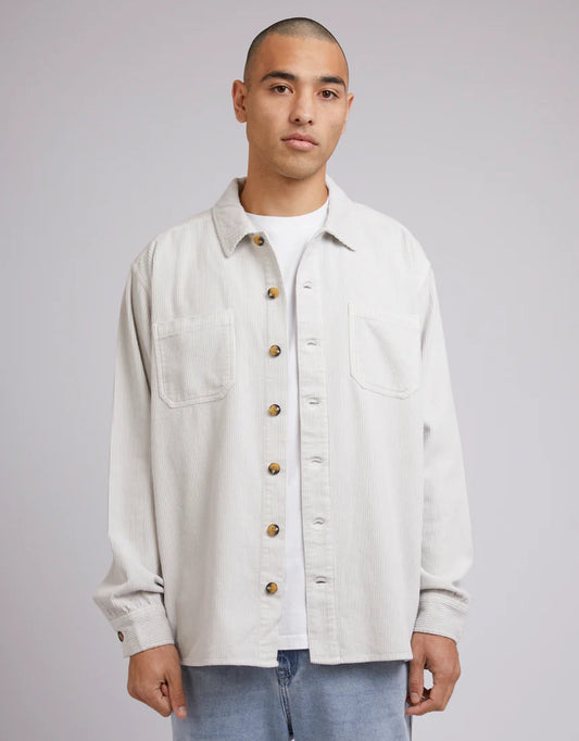 SILENT THEORY Cord Mens Over Shirt - Chalk