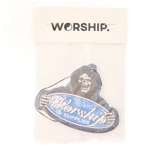 Heart-shaped 'Worship Supplies' badge on a white background with 'WORSHIP.' branding.
