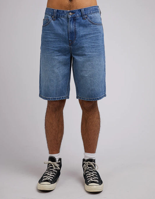 SILENT THEORY Relaxed Straight Mens Denim Shorts - Light Blue