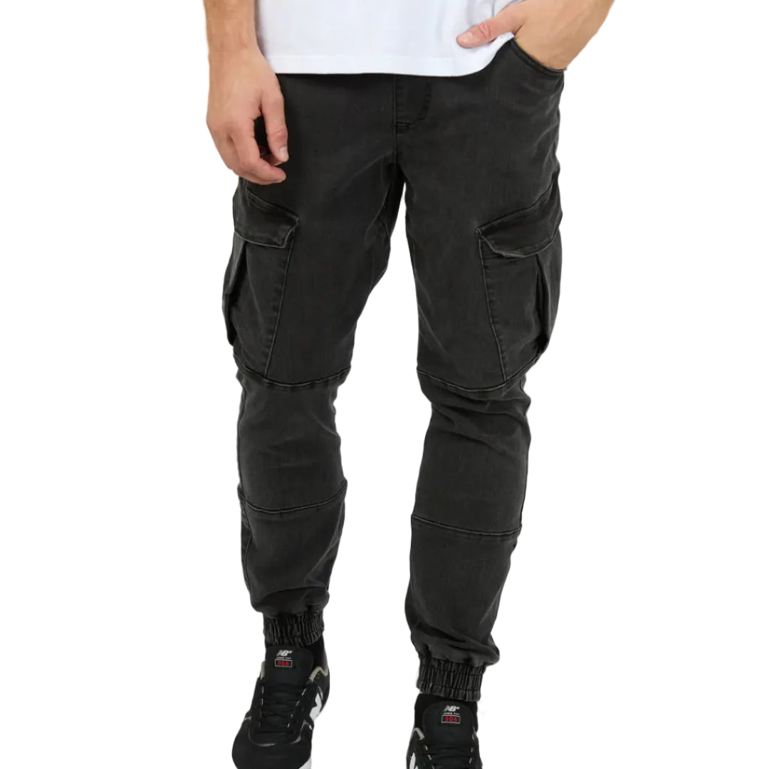 SILENT THEORY Defence Cargo Mens Pant - Washed Black