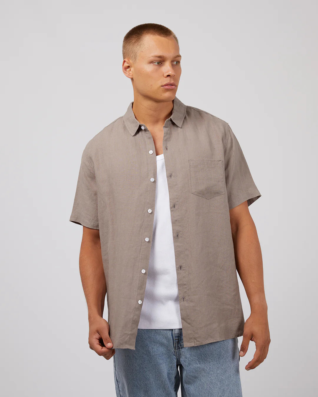 SILENT THEORY Linen Mens Shirt - Mushroom