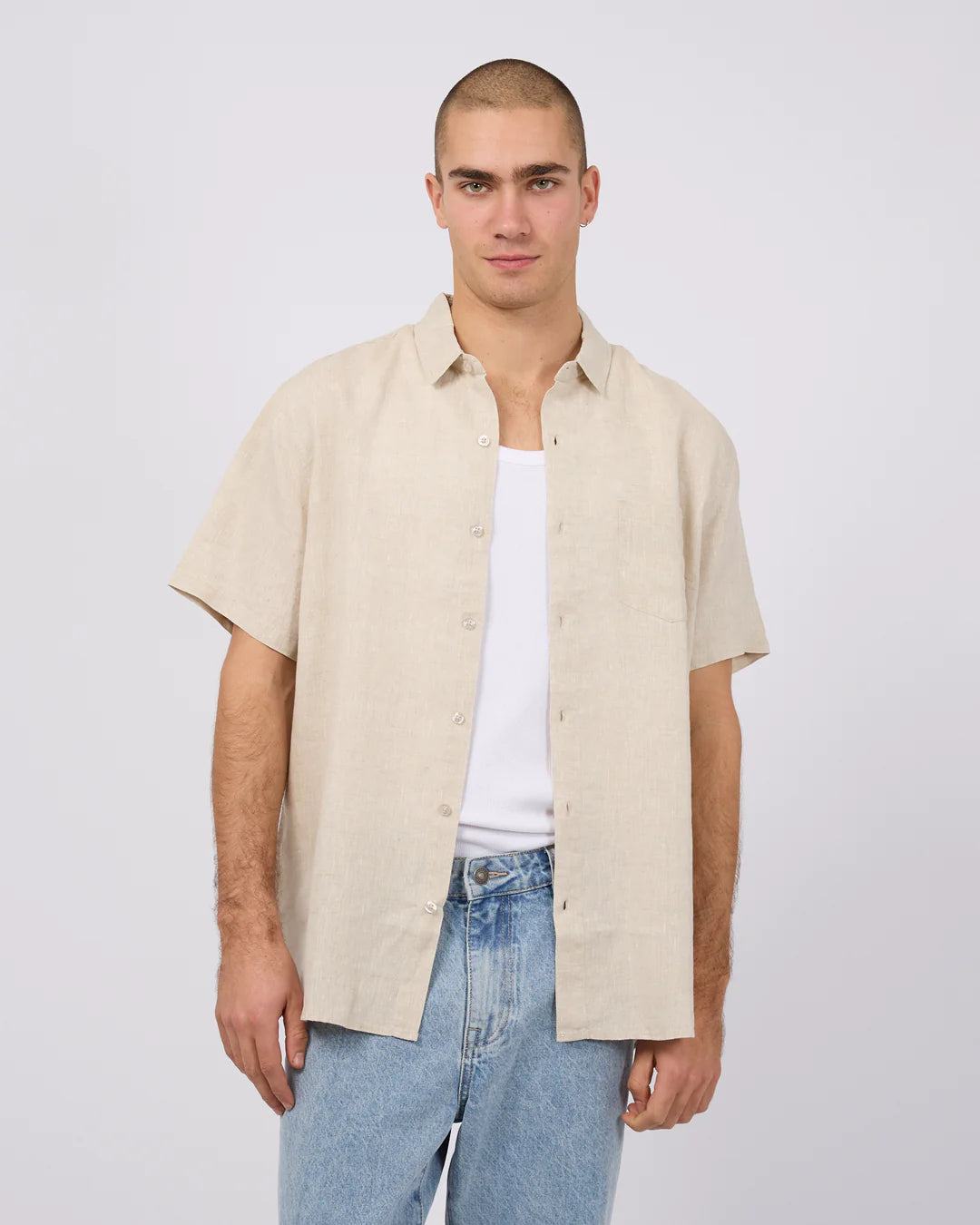 SILENT THEORY Linen Mens Shirt - Natural