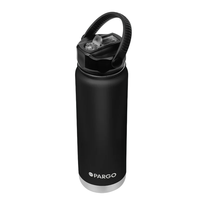PARGO 750ml Insulated Sports Drink Bottle w/ Straw Lid - Midnight Black