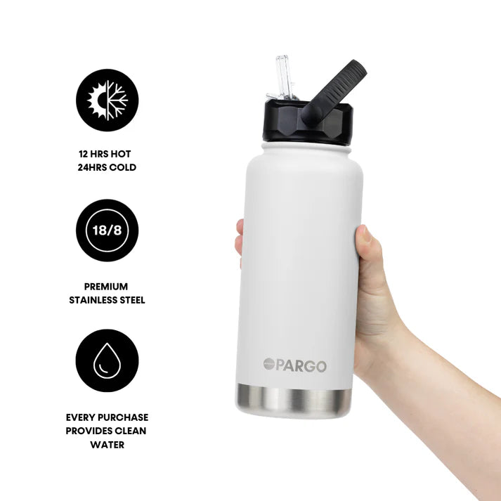 PARGO 950ml Insulated Sports Drink Bottle w/ Straw Lid - Bone White