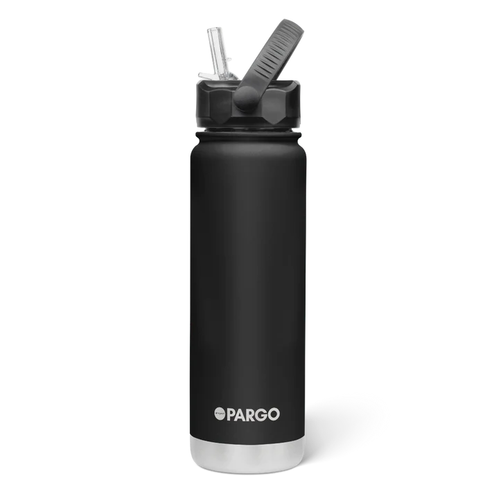 PARGO 750ml Insulated Sports Drink Bottle w/ Straw Lid - Midnight Black