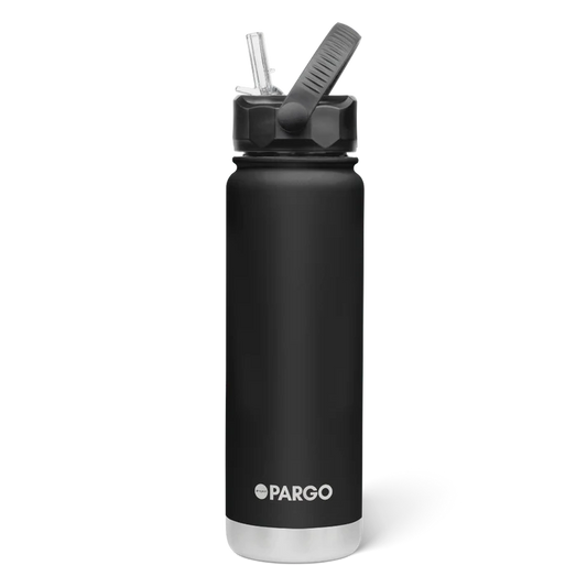 PARGO 750ml Insulated Sports Drink Bottle w/ Straw Lid - Midnight Black