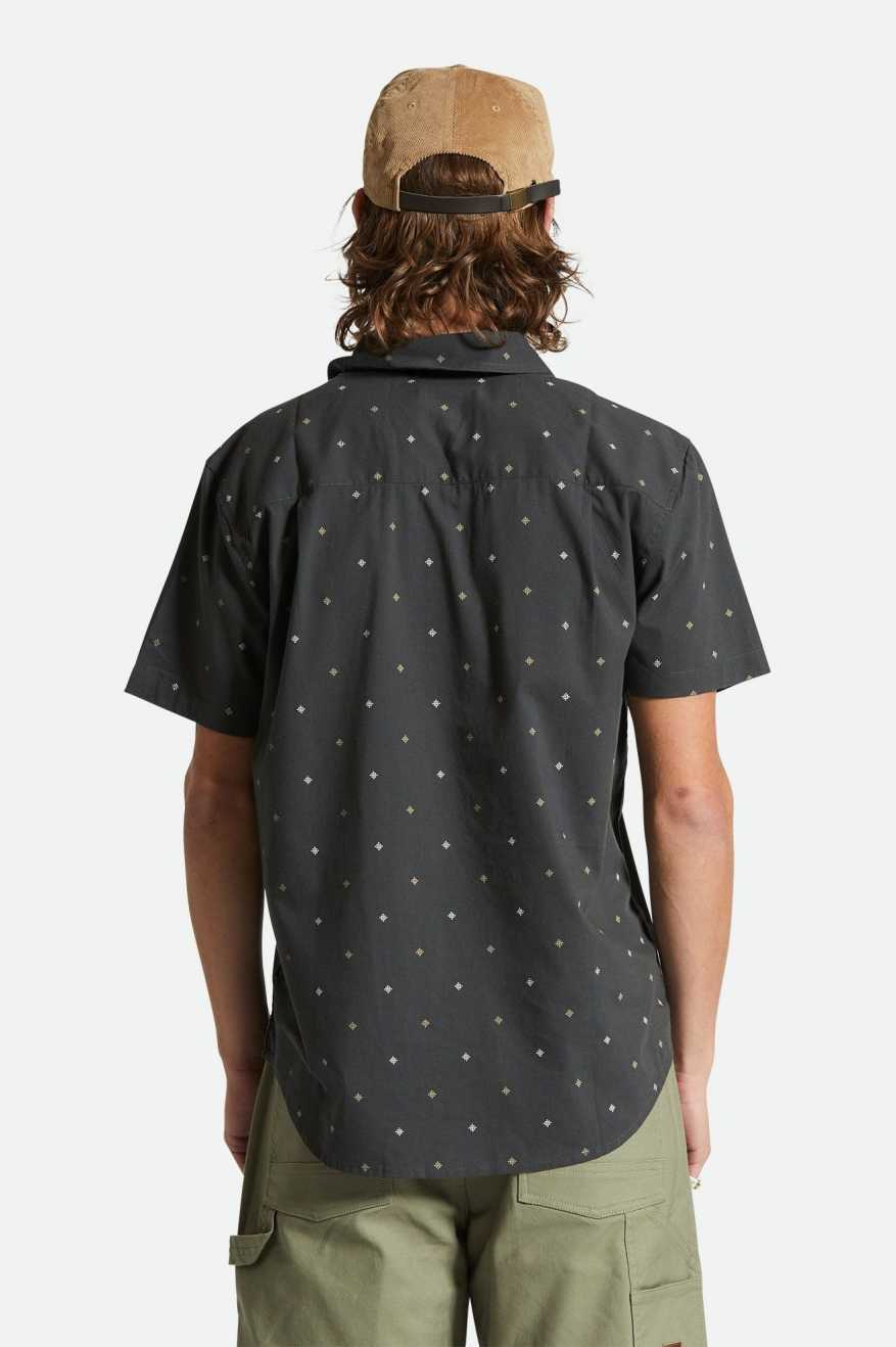 BRIXTON Charter Print Mens Woven S/S Shirt - Washed Black Pyramid