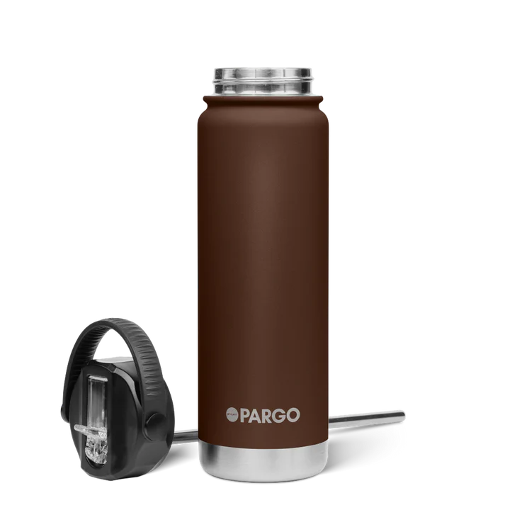 PARGO 750ml Insulated Sports Drink Bottle w/ Straw Lid - Chocolate Brown