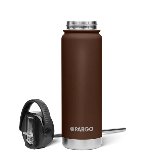 PARGO 750ml Insulated Sports Drink Bottle w/ Straw Lid - Chocolate Brown