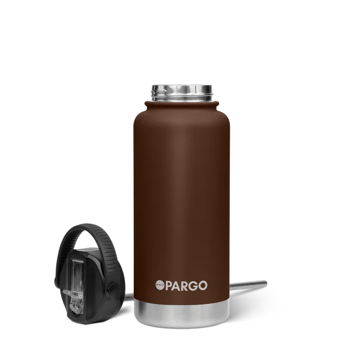 PARGO 950ml Insulated Sports Drink Bottle w/ Straw Lid - Chocolate Brown