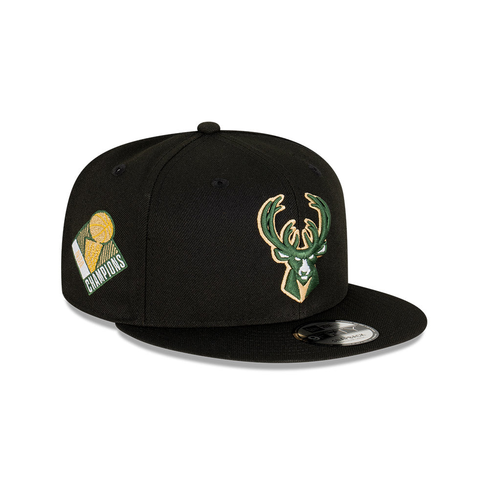 NEW ERA Milwaukee Bucks Champs 9FIFTY Snapback Cap - Black/Team