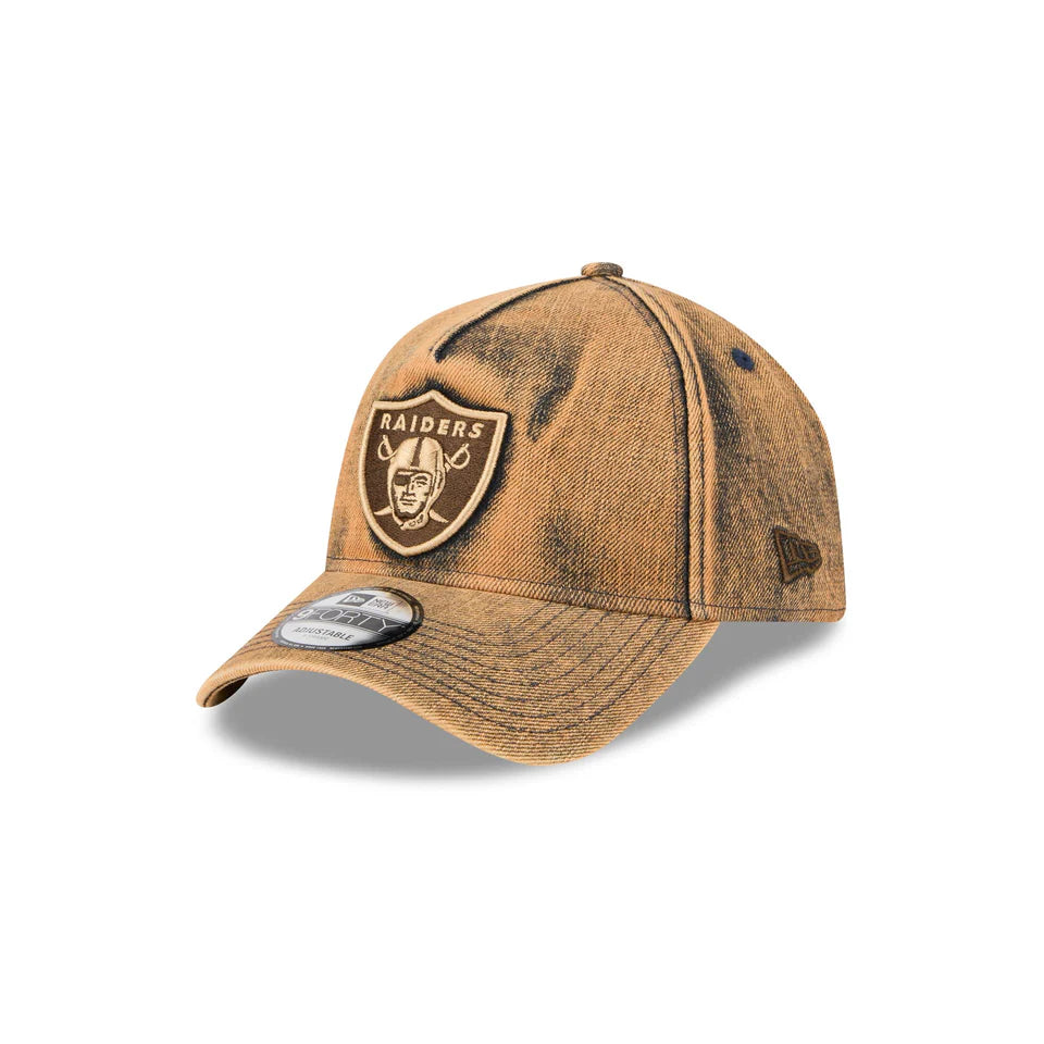 NEW ERA Las Vegas Raiders Mud Denim Overwash 9FORTY A-Frame Snapback Cap - Brown Denim/Brown Denim UV