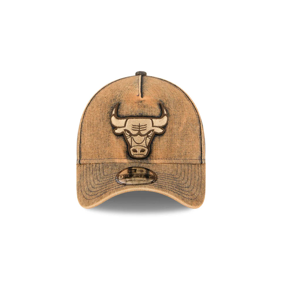 NEW ERA Chicago Bulls Mud Denim Overwash 9FORTY A-Frame Snapback Cap - Brown Denim/Brown Denim UV