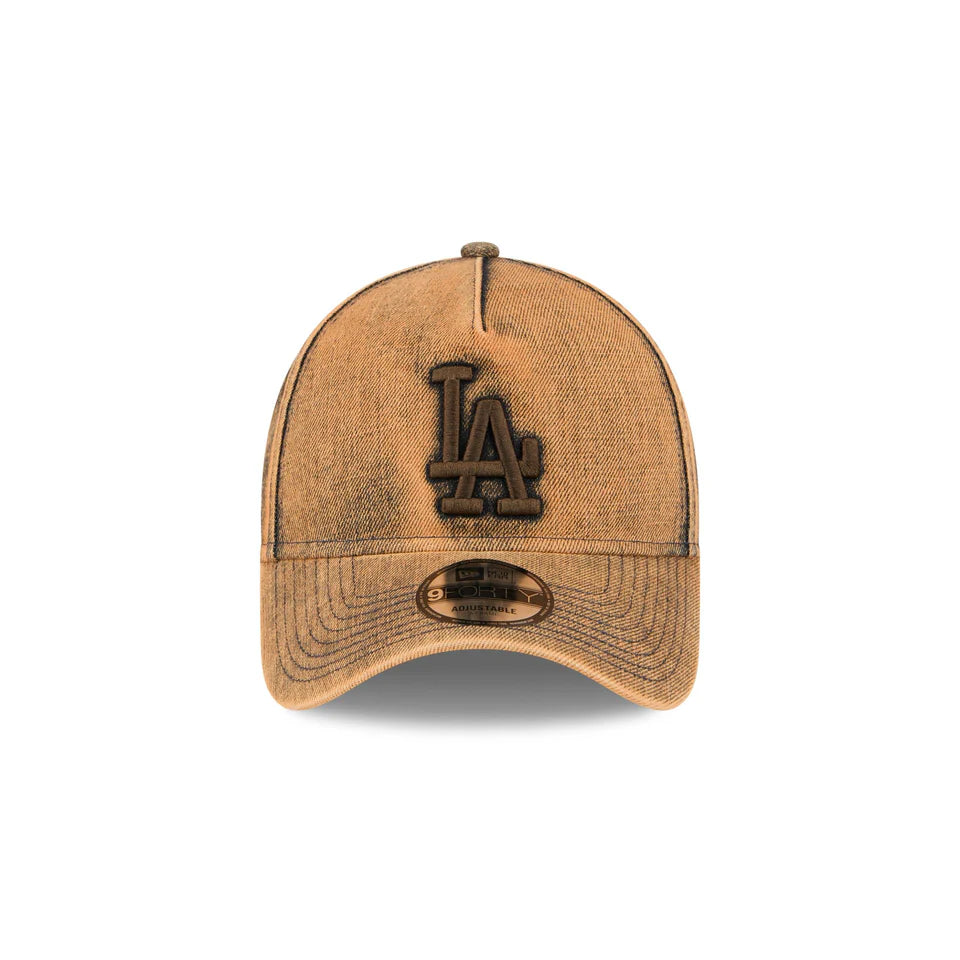 NEW ERA Los Angeles Dodgers Mud Denim Overwash 9FORTY A-Frame Snapback Cap - Brown Denim/Brown Denim UV
