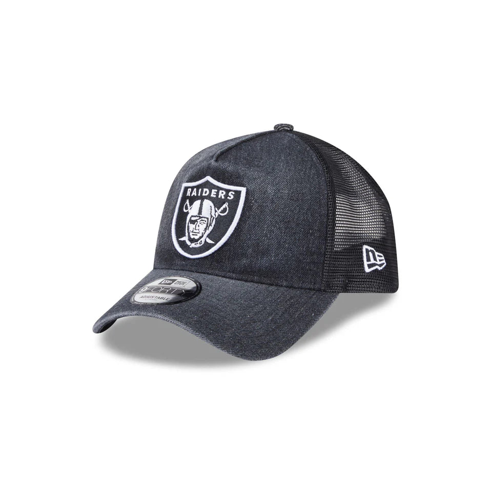 NEW ERA Las Vegas Raiders 9FORTY A-Frame Snapback Trucker Cap - Washed Denim Black