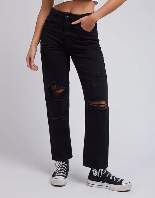 SILENT THEORY Cali Straight Leg Womens Jeans - Destroyed Black