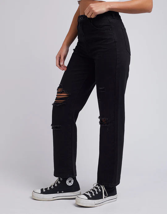 SILENT THEORY Cali Straight Leg Womens Jeans - Destroyed Black