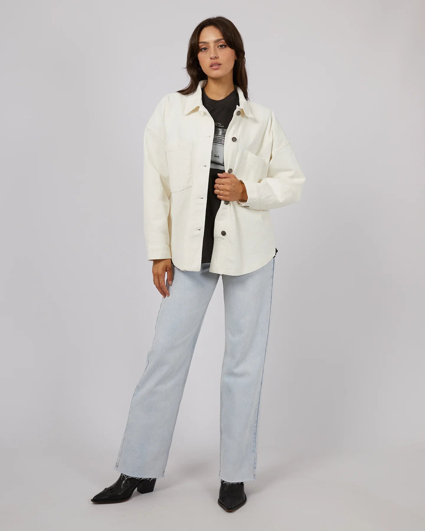 ALL ABOUT EVE Emma Womens Cord Shacket - Vintage White