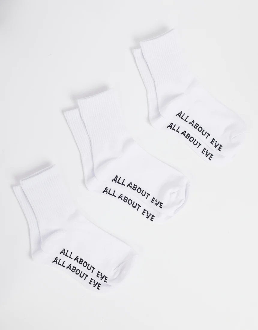 ALL ABOUT EVE Ankle Womens 3pk Socks - White
