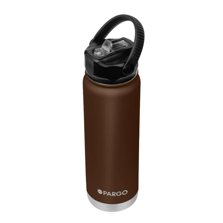 PARGO 750ml Insulated Sports Drink Bottle w/ Straw Lid - Chocolate Brown