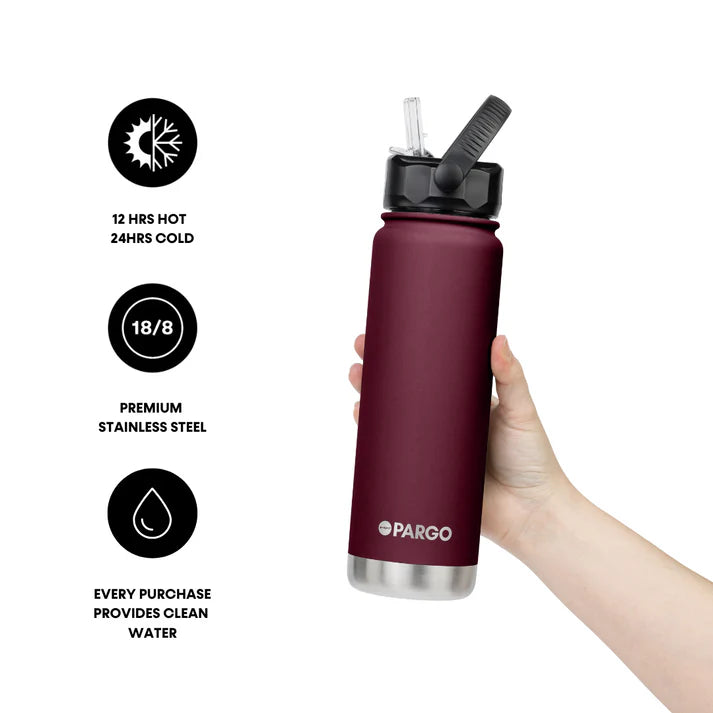 PARGO 750ml Insulated Sports Drink Bottle w/ Straw Lid - Wild Cherry