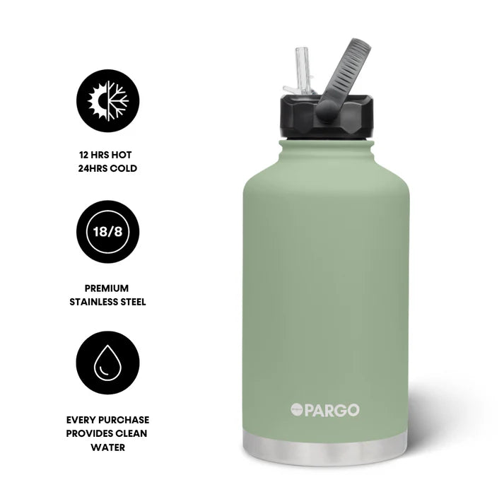 PARGO 1890ml Insulated Sports Drink Bottle w/ Straw Lid - Eucalypt Green