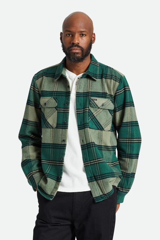 BRIXTON Bowery Mens Heavy Weight L/S Flannel Shirt - Pine Needle/Olive Surplus