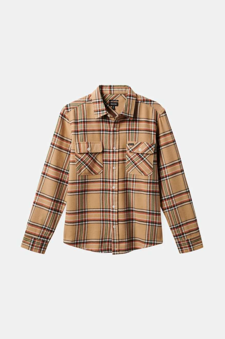 BRIXTON Bowery Mens L/S Flannel Shirt - Sand/Off White/Terracotta
